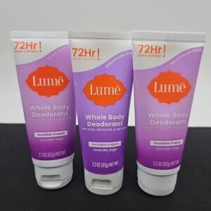 Lot Of 3 Lume Invisible Cream Lavender Sage Body Deodorant 2.2 oz 72 HR Control
